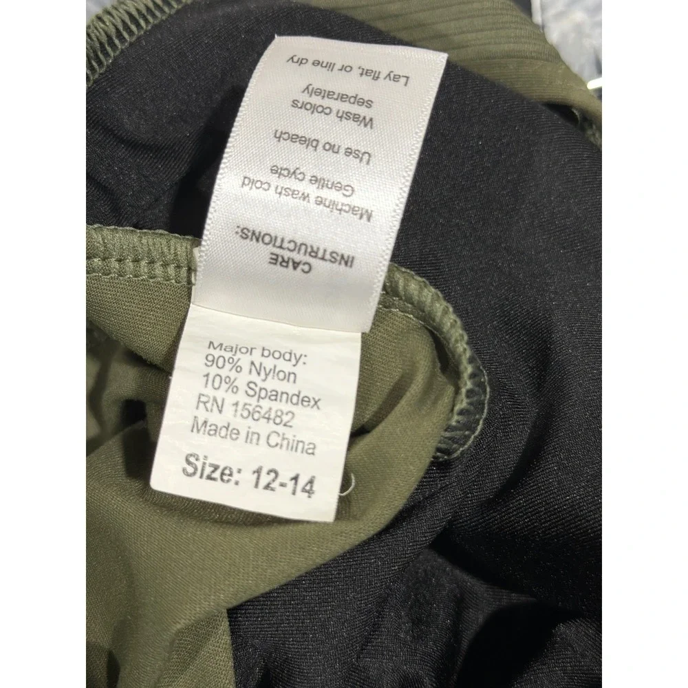 Danz N Motion Leotard Girls 12-14 Olive Green Ribbed Dancewear EUC